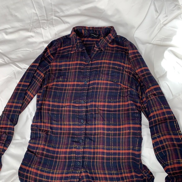 Lucky Brand button up shimmery plaid top - Picture 2 of 8